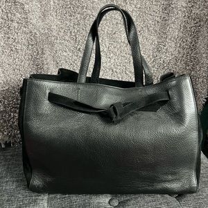 Made in Italy Black Pebbled Leather and Suede Tote